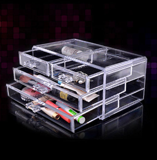 Crystal Clear Acrylic Cosmetic Makeup Display Organizer Jewellery Box Large Drawers - Dshop.com.au