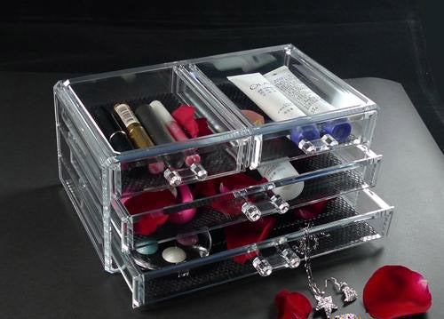 Crystal Clear Acrylic Cosmetic Makeup Display Organizer Jewellery Box Large Drawers - Dshop.com.au