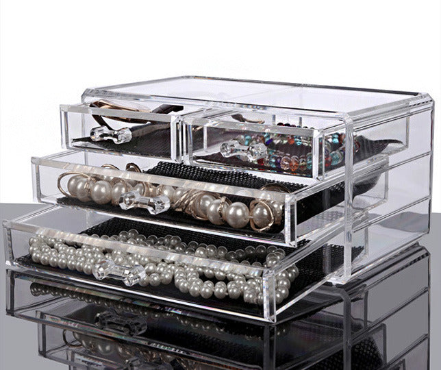 Crystal Clear Acrylic Cosmetic Makeup Display Organizer Jewellery Box Large Drawers - Dshop.com.au