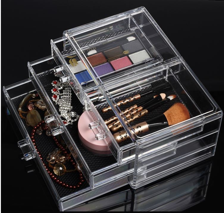 Crystal Clear Acrylic Cosmetic Makeup Display Organizer Jewellery Box Large Drawers - Dshop.com.au