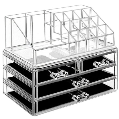 Crystal Clear Acrylic Cosmetic Makeup Display Organizer Jewellery Box 4 Drawer Storage - Dshop.com.au