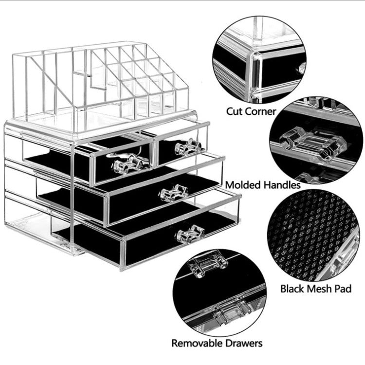 Crystal Clear Acrylic Cosmetic Makeup Display Organizer Jewellery Box 4 Drawer Storage - Dshop.com.au