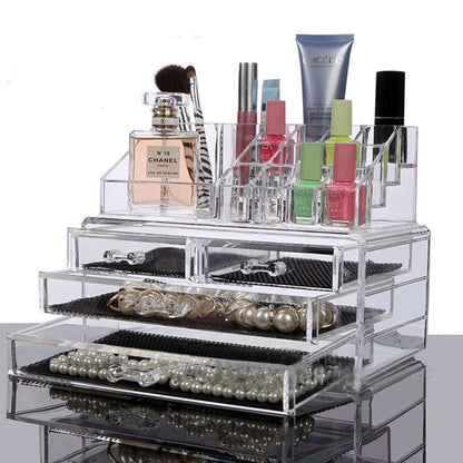 Crystal Clear Acrylic Cosmetic Makeup Display Organizer Jewellery Box 4 Drawer Storage - Dshop.com.au