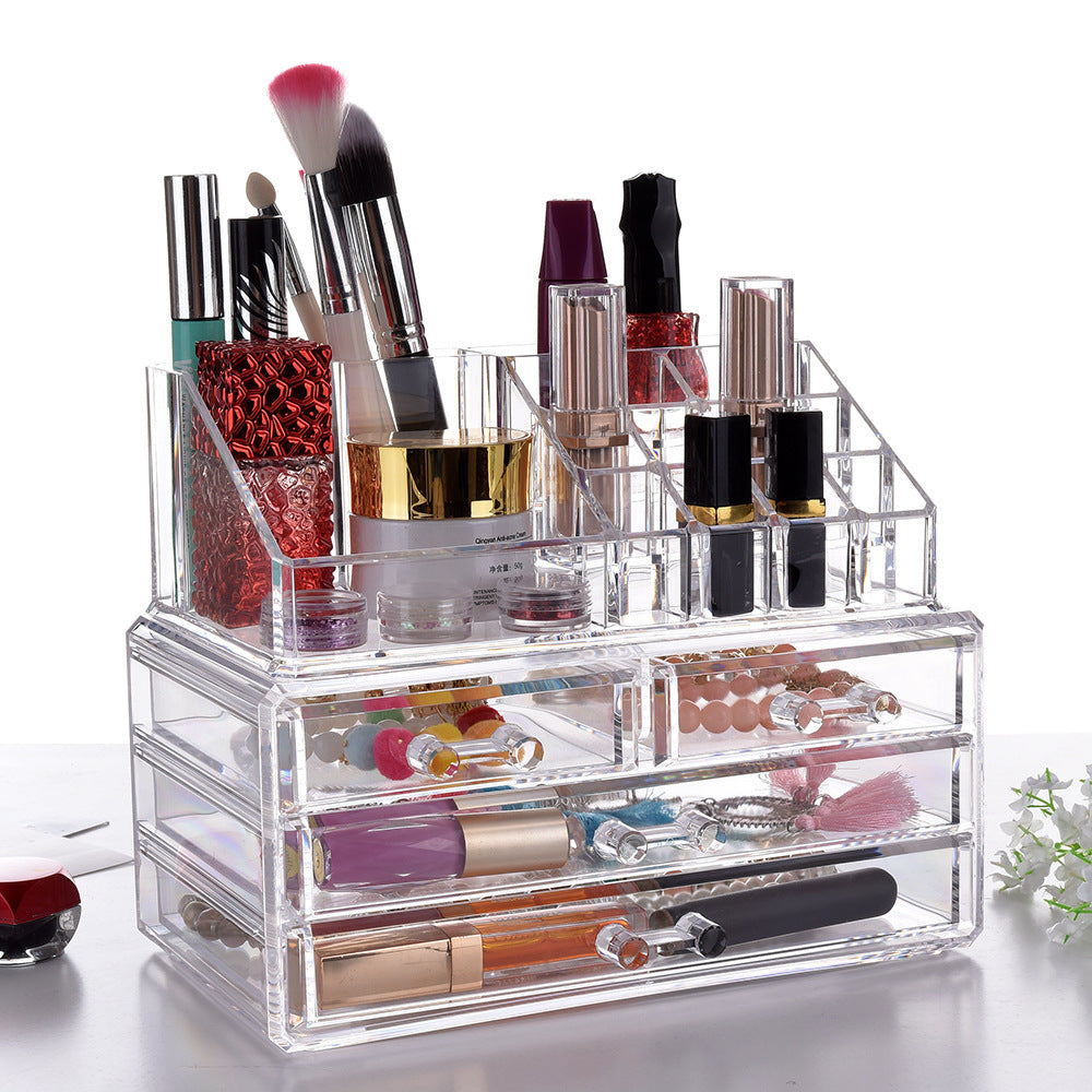 Crystal Clear Acrylic Cosmetic Makeup Display Organizer Jewellery Box 4 Drawer Storage - Dshop.com.au