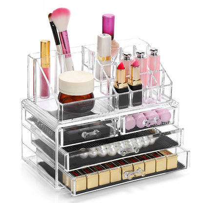 Crystal Clear Acrylic Cosmetic Makeup Display Organizer Jewellery Box 4 Drawer Storage - Dshop.com.au