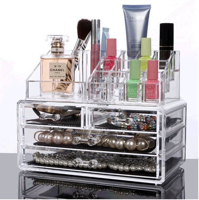 Crystal Clear Acrylic Cosmetic Makeup Display Organizer Jewellery Box 4 Drawer Storage - Dshop.com.au