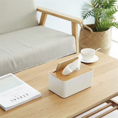 Multipurpose Tissue Box Holder Phone Stand Napkin Case Organizer with Removable Wooden Cover - Dshop.com.au