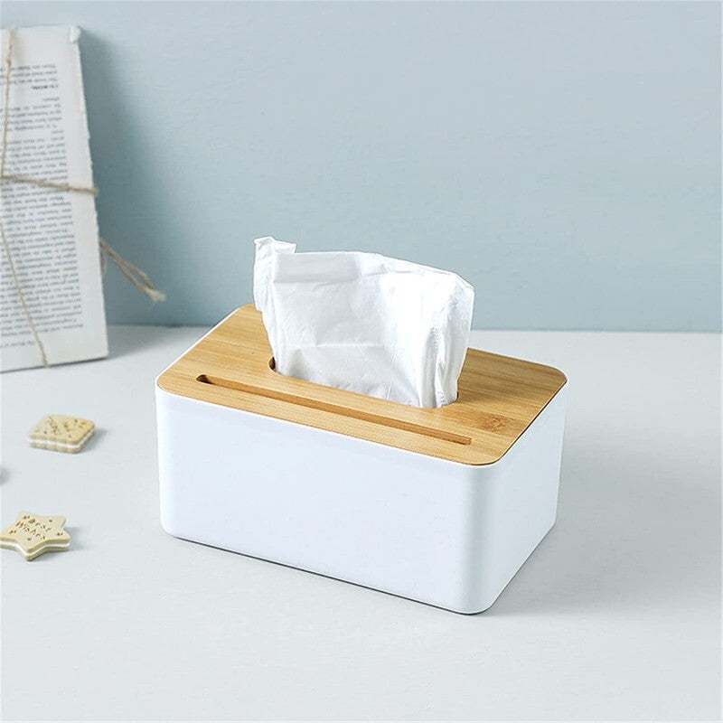 Multipurpose Tissue Box Holder Phone Stand Napkin Case Organizer with Removable Wooden Cover - Dshop.com.au