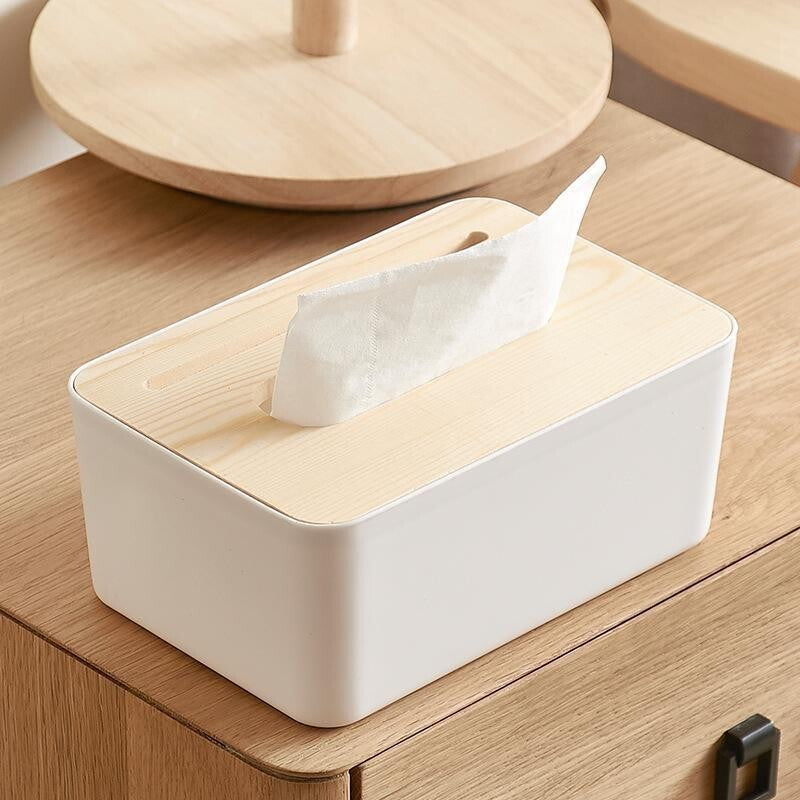 Multipurpose Tissue Box Holder Phone Stand Napkin Case Organizer with Removable Wooden Cover - Dshop.com.au