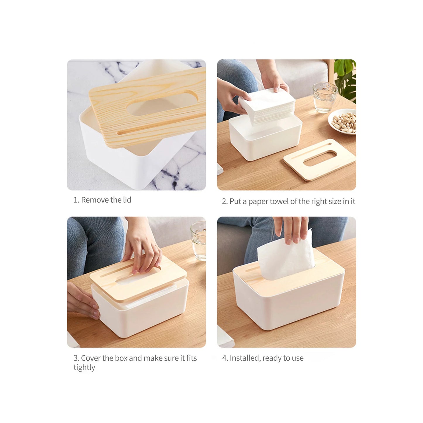 Multipurpose Tissue Box Holder Phone Stand Napkin Case Organizer with Removable Wooden Cover - Dshop.com.au