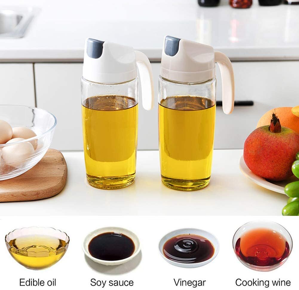 600ml Auto Flip Glass Bottle Drip Free Oil Dispenser - Dshop.com.au