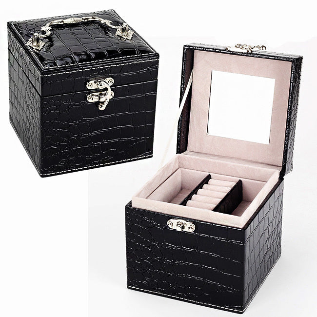 Deluxe PU Leather Jewellery Box Storage Case Organiser Gift (Black) - Dshop.com.au