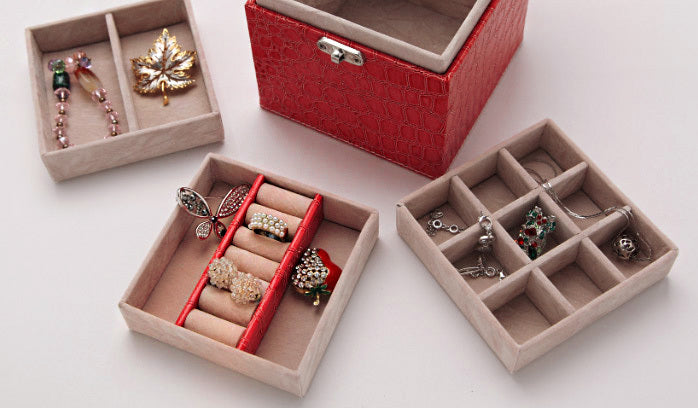 Deluxe PU Leather Jewellery Box Storage Case Organiser Gift (Red) - Dshop.com.au