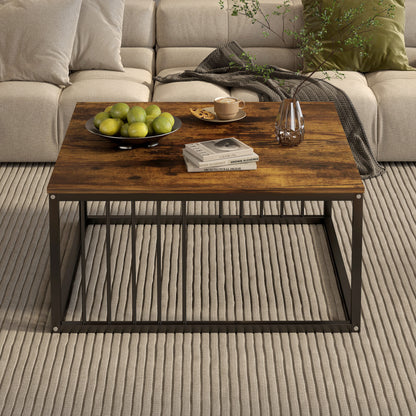 Urban Industrial Modern Rustic Wood and Metal Square Coffee Table