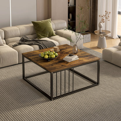 Urban Industrial Modern Rustic Wood and Metal Square Coffee Table