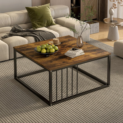 Urban Industrial Modern Rustic Wood and Metal Square Coffee Table