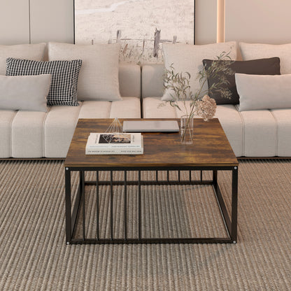 Urban Industrial Modern Rustic Wood and Metal Square Coffee Table