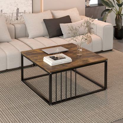 Urban Industrial Modern Rustic Wood and Metal Square Coffee Table
