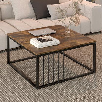 Urban Industrial Modern Rustic Wood and Metal Square Coffee Table