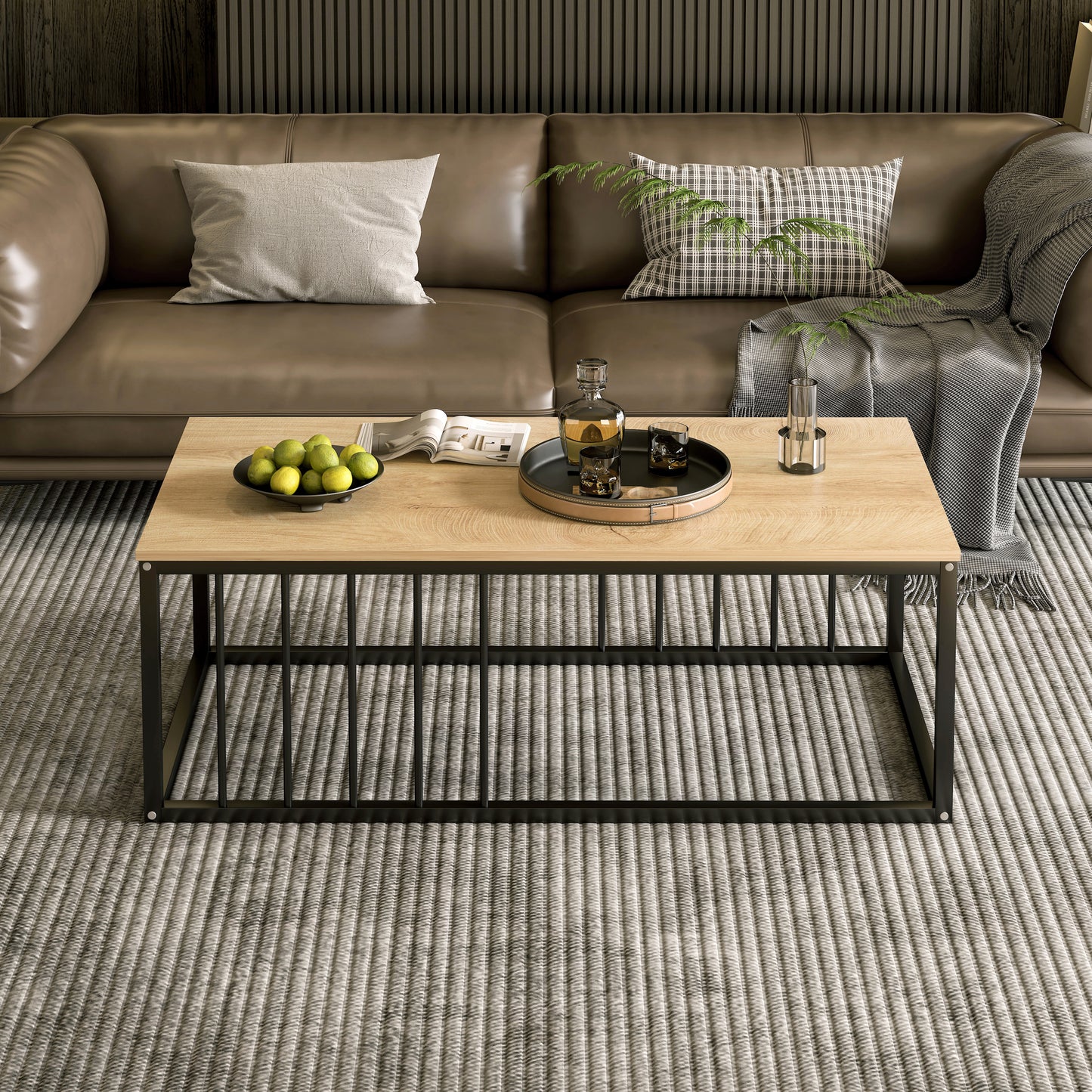 Urban Industrial Modern Wood and Metal Coffee Table Coastal Oak