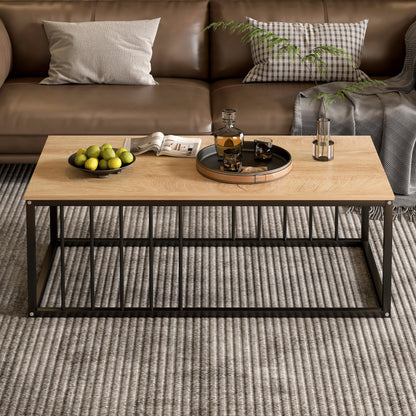 Urban Industrial Modern Wood and Metal Coffee Table Rustic Oak