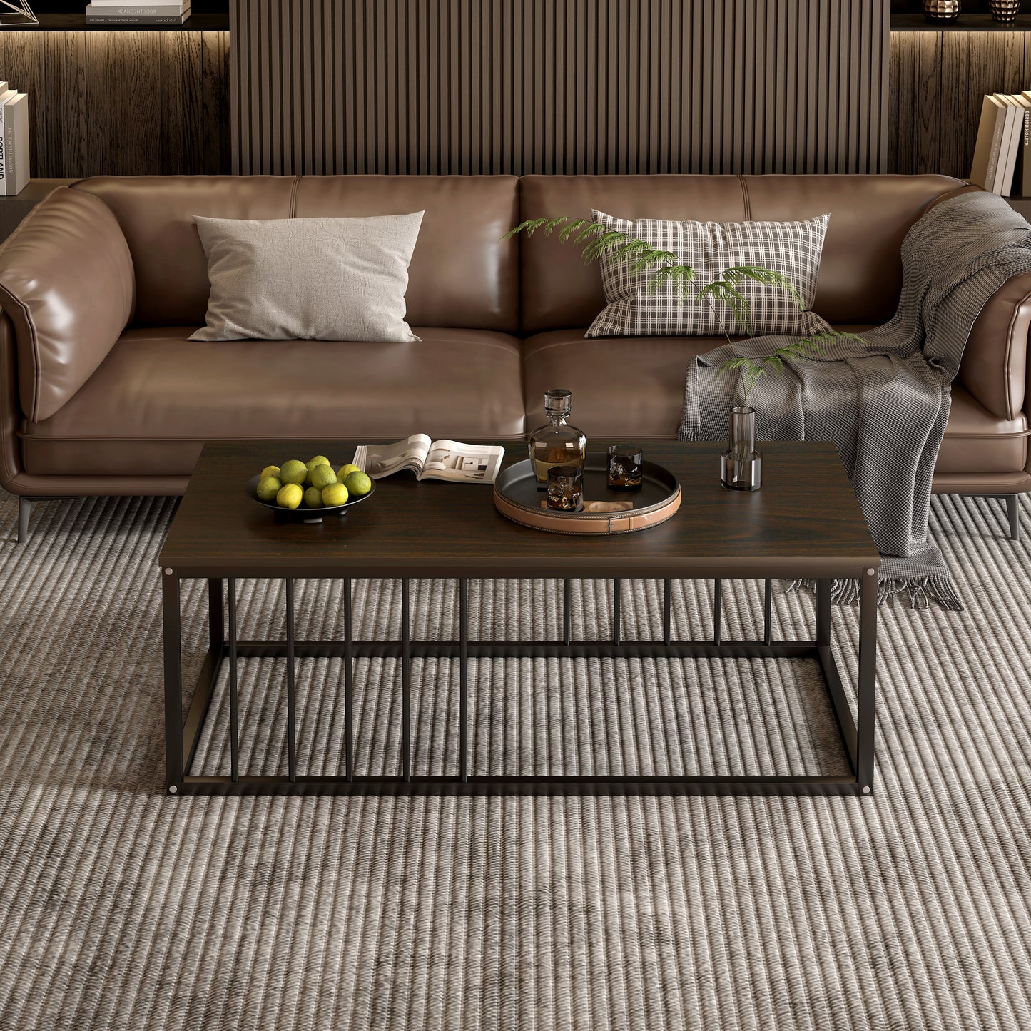 Urban Industrial Modern Wood and Metal Coffee Table Black Walnut