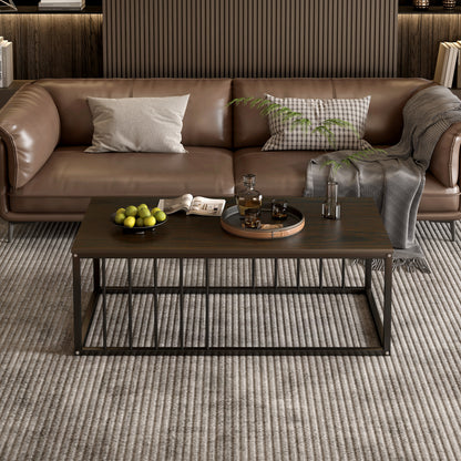 Urban Industrial Modern Wood and Metal Coffee Table Black Walnut
