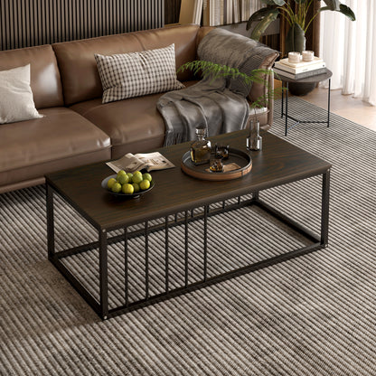 Urban Industrial Modern Wood and Metal Coffee Table Black Walnut
