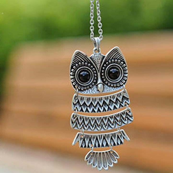 Silver Cute Large Owl Necklace - Dshop.com.au