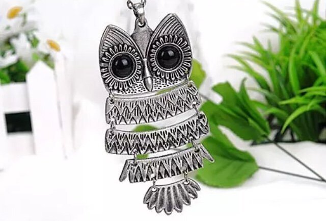 Silver Cute Large Owl Necklace - Dshop.com.au