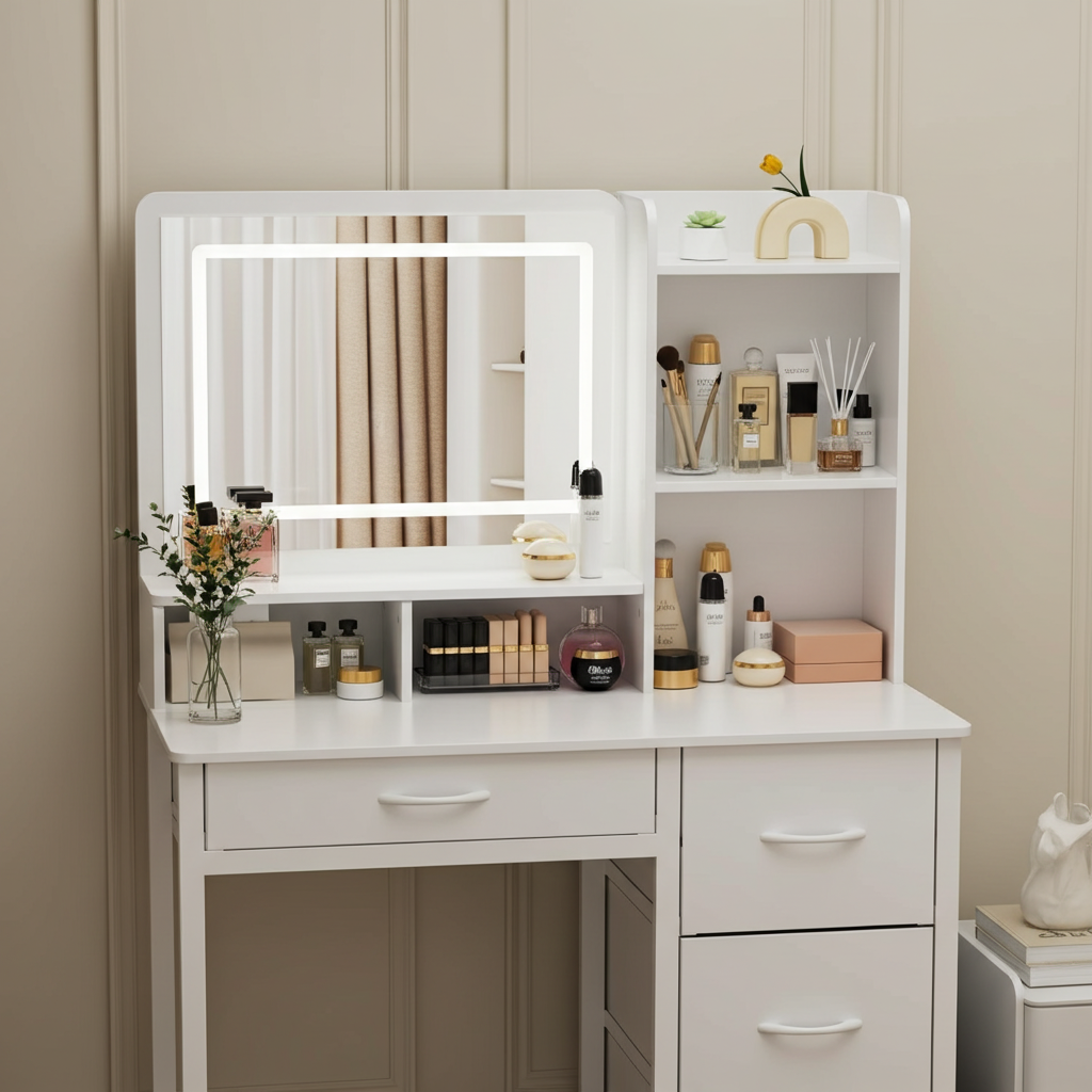 Deluxe LED Mirror Dresser Vanity Dressing Table Desk with Drawers White