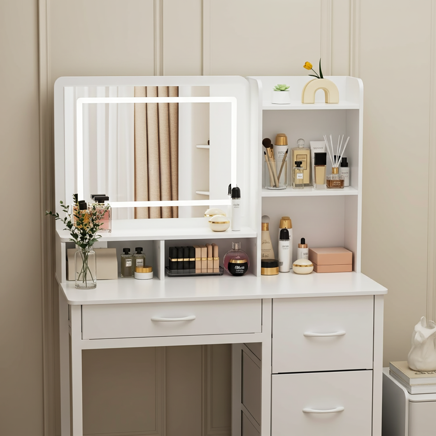 Deluxe LED Mirror Dresser Vanity Dressing Table Desk with Drawers White
