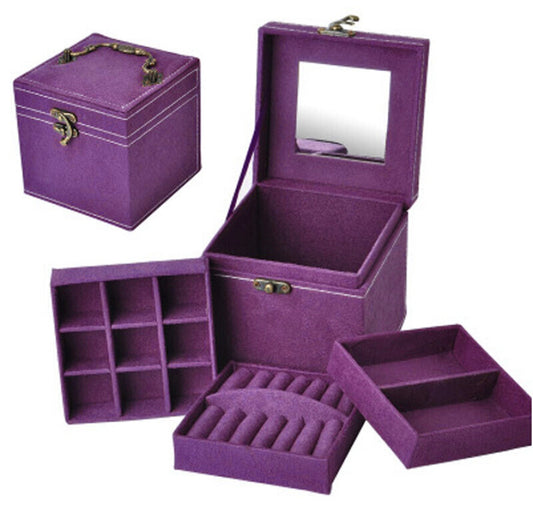 Deluxe Velvet Jewelry Box 3 Level Organiser Purple - Dshop.com.au