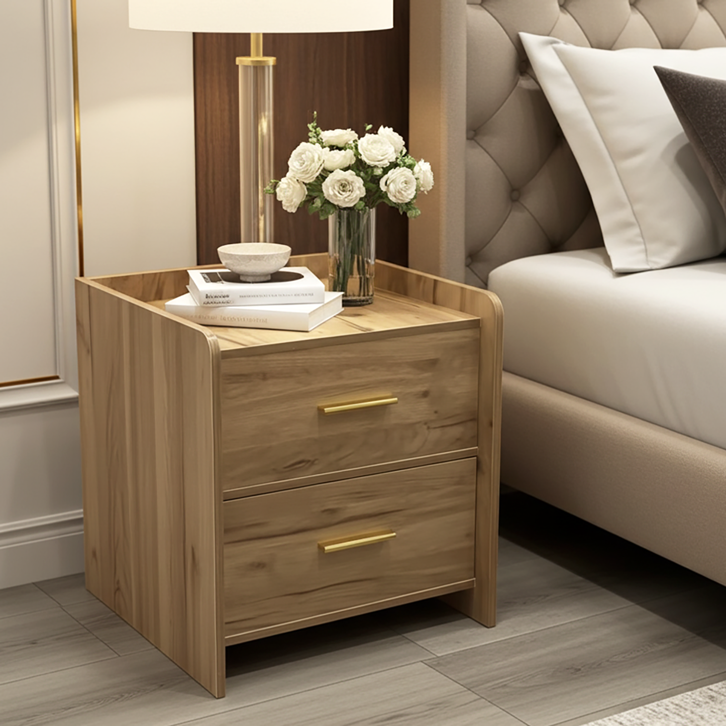 Serene 2-Drawer Bedside Table Nightstand (Rustic Oak)