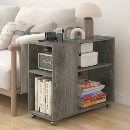 Versatile Sofa Side Table & Magazine Shelf with Casters (Driftwood Grey)