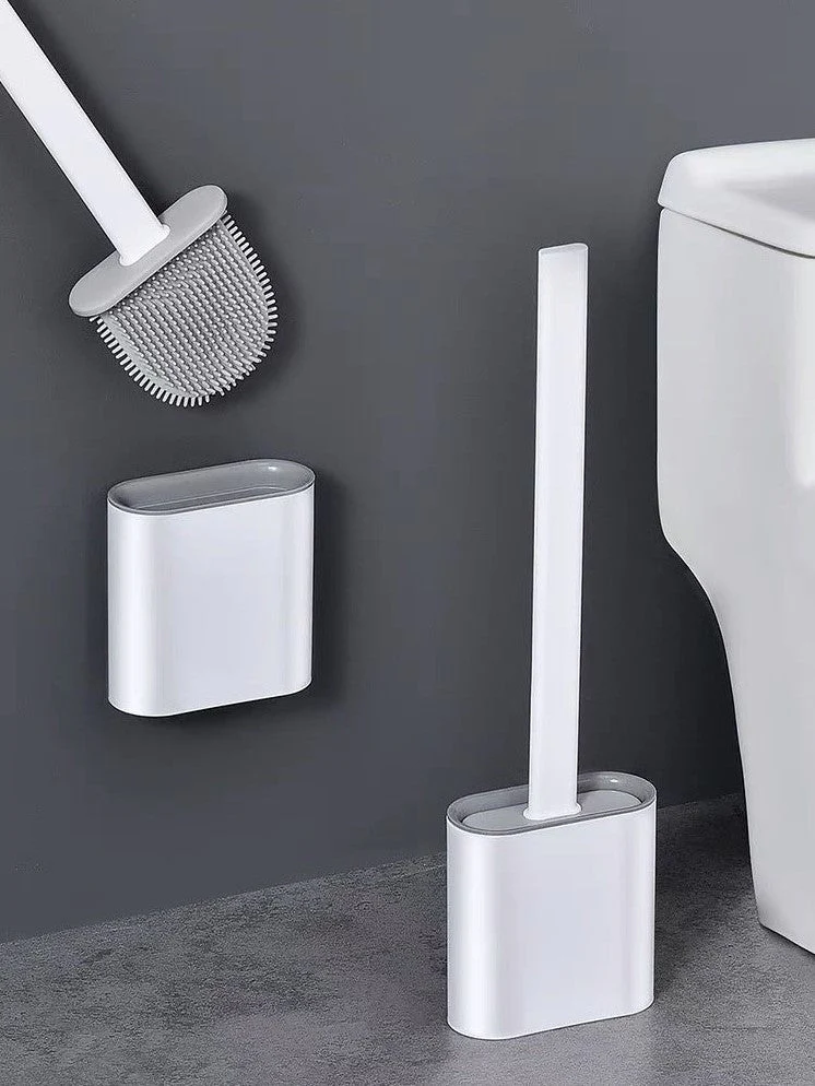 Revolutionary Wall Mounted Silicone Soft Flex Toilet Brush and Holder (White) - Dshop.com.au