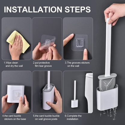 Revolutionary Wall Mounted Silicone Soft Flex Toilet Brush and Holder (White) - Dshop.com.au