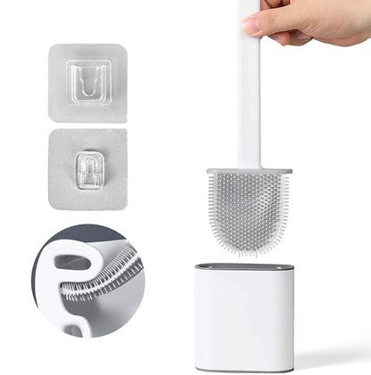 Revolutionary Wall Mounted Silicone Soft Flex Toilet Brush and Holder (White) - Dshop.com.au