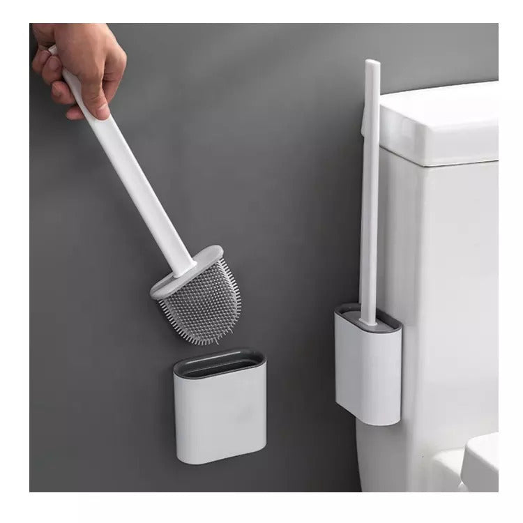 Revolutionary Wall Mounted Silicone Soft Flex Toilet Brush and Holder (White) - Dshop.com.au