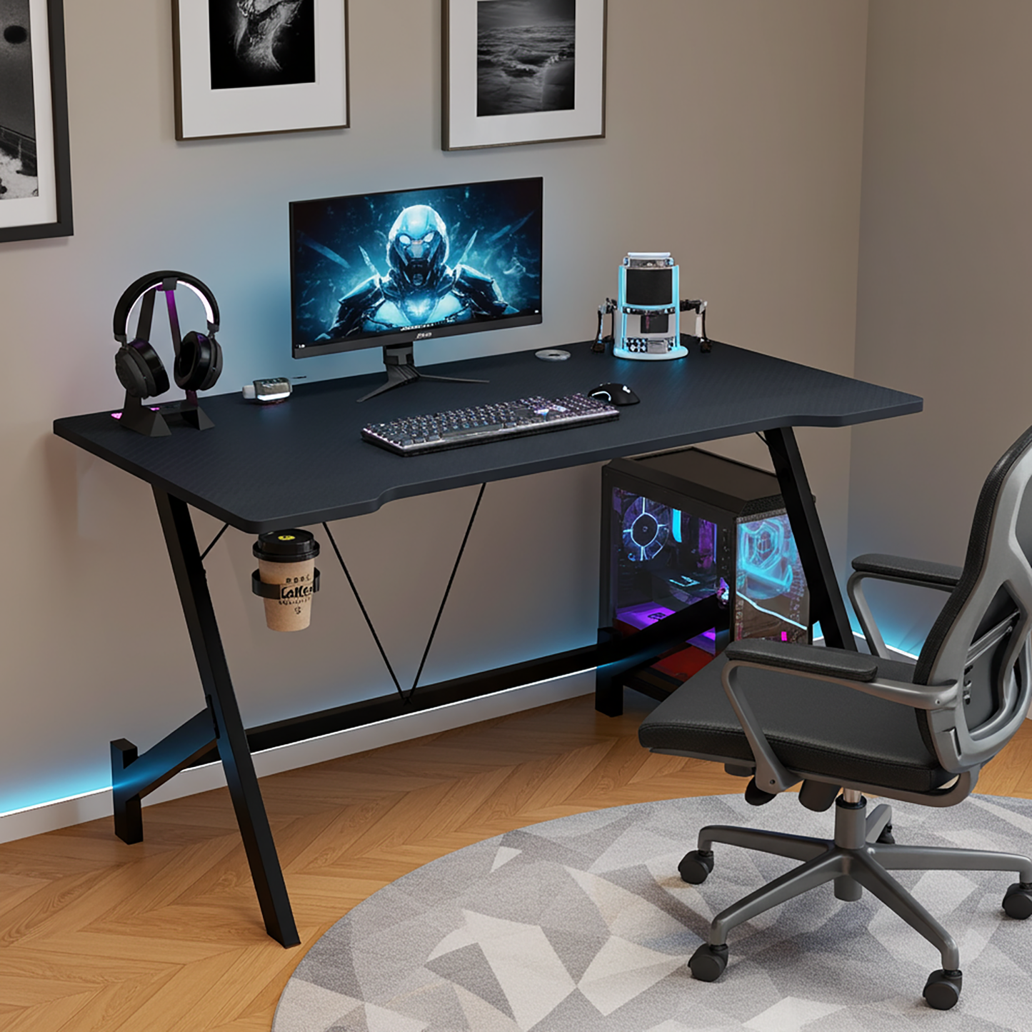 Ergonomic Gaming Desk Computer Table Black 110cm