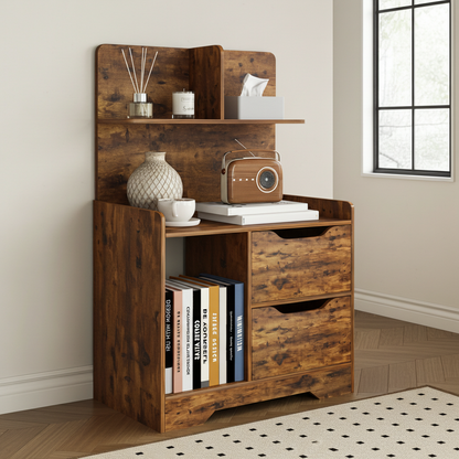 Harmony Tall Rustic Bed Side Table with Chest of Drawers and Shelf