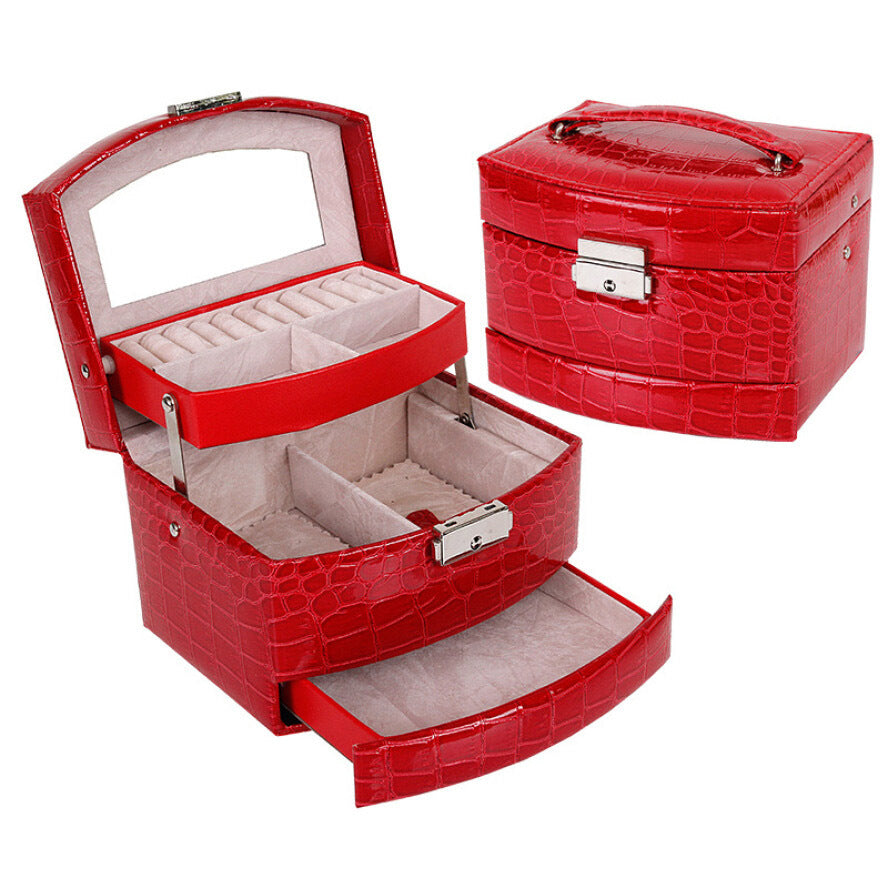 Luxury PU Leather Jewellery Box Storage Case (High Gloss Red) - Dshop.com.au