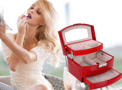 Luxury PU Leather Jewellery Box Storage Case (High Gloss Red) - Dshop.com.au