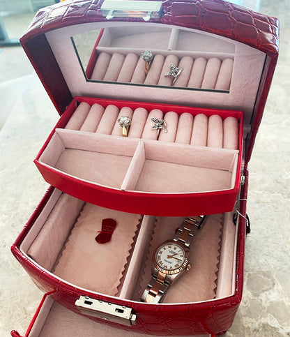 Luxury PU Leather Jewellery Box Storage Case (High Gloss Red) - Dshop.com.au