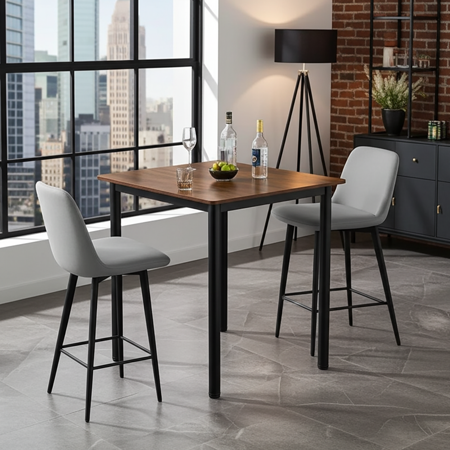 Foundry Industrial Rustic Wood & Metal Square Bar Dining Table