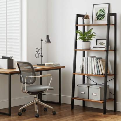 Elevate Rustic Wood & Metal 4-Tier Ladder Shelf Bookcase Storage Organizer