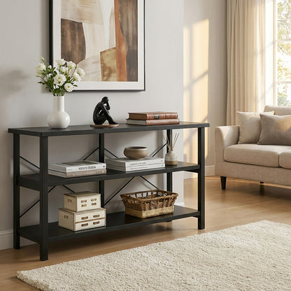 Serenity Industrial Console Table Bookcase TV Stand Storage Shelf Unit (Black)