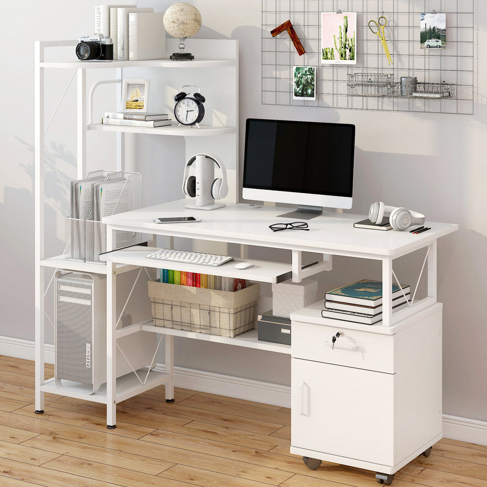 Prime Multi-function Computer Desk Workstation with Shelves & Cabinet