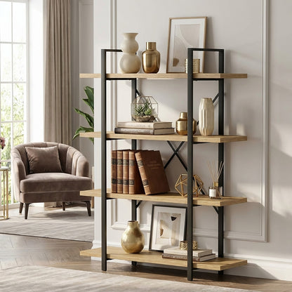 Envision Rustic Oak 4-Tier Bookcase Storage Shelf Organizer