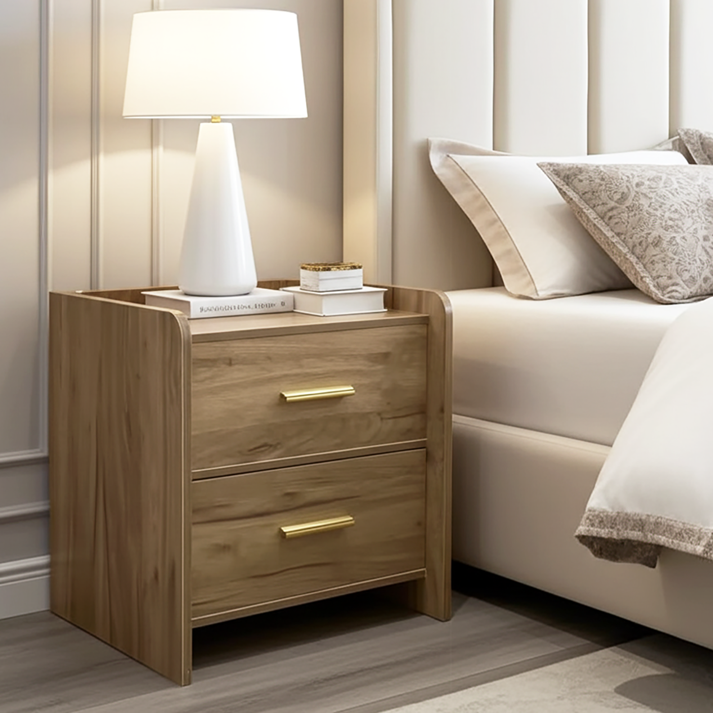 Serene 2-Drawer Bedside Table Nightstand (Rustic Oak)